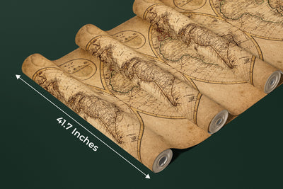 Old Geographical World Map Wallpaper, History Mural, Oversized Custom Size Wall Art, Non-Woven, Non-Adhesive, Modern Wall Paper, Removable