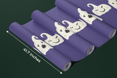 Ghosts, Purple Background Wallpaper, Seamless Pattern Mural, Oversized Custom Size Wall Art, Non-Woven, Non-Adhesive, Modern Wall Paper, Removable