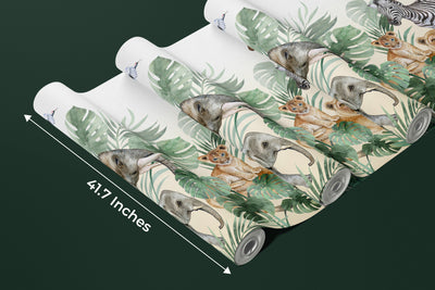 Watercolor Safari Wallpaper, Animals Mural, Oversized Custom Size Wall Art, Non-Woven, Non-Adhesive, Modern Wall Paper, Removable