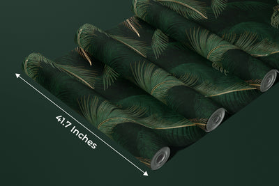 Green Exotic Palm Leaves Wallpaper, Dark Luxury Art Background Mural, Oversized Custom Size Wall Art, Non-Woven, Non-Adhesive, Modern Wall Paper, Removable