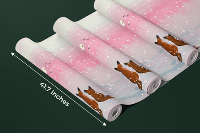 Winter Landscape Wallpaper, Foxes Mural, Oversized Custom Size Wall Art, Non-Woven, Non-Adhesive, Modern Wall Paper, Removable