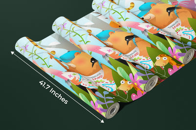 Kids Adventure Wallpaper, Jungle Animals Mural, Oversized Custom Size Wall Art, Non-Woven, Non-Adhesive, Modern Wall Paper, Removable