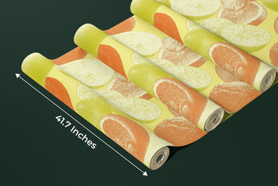 Oranges and Limes Wallpaper, Seamless Pattern Mural, Oversized Custom Size Wall Art, Non-Woven, Non-Adhesive, Modern Wall Paper, Removable