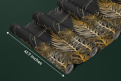 Golden Exotic Palm Leaves Wallpaper, Seamless Pattern Mural, Oversized Custom Size Wall Art, Non-Woven, Non-Adhesive, Modern Wall Paper, Removable