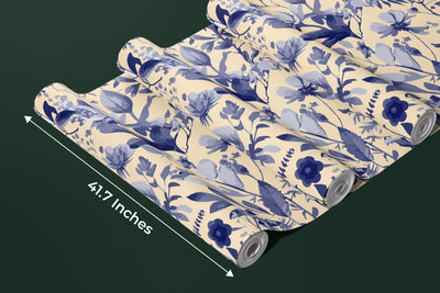 Purple Floral Wallpaper, Seamless Pattern Mural, Oversized Custom Size Wall Art, Non-Woven, Non-Adhesive, Modern Wall Paper, Removable