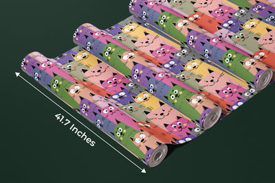 Colorful Cute Kitten Wallpaper, Seamless Pattern Mural, Oversized Custom Size Wall Art, Non-Woven, Non-Adhesive, Modern Wall Paper, Removable