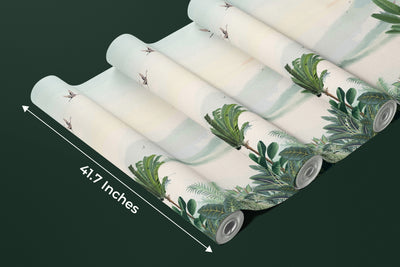 Scenic Jungle Wallpaper, Flying Birds Mural, Oversized Custom Size Wall Art, Non-Woven, Non-Adhesive, Modern Wall Paper, Removable