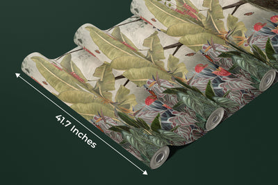 Peacock Wallpaper, Tropical Leaves Wall Mural, Oversized Custom Size Wall Art, Non-Woven, Non-Adhesive, Modern Wall Paper, Removable