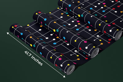 Colorful Lines, Dots Wallpaper, Black Background Mural, Oversized Custom Size Wall Art, Non-Woven, Non-Adhesive, Modern Wall Paper, Removable