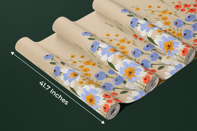 Colorful Floral Wallpaper, Seamless Pattern Mural, Oversized Custom Size Wall Art, Non-Woven, Non-Adhesive, Modern Wall Paper, Removable