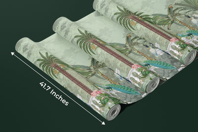 Mughal Garden Wallpaper, Birds Mural, Oversized Custom Size Wall Art, Non-Woven, Non-Adhesive, Modern Wall Paper, Removable