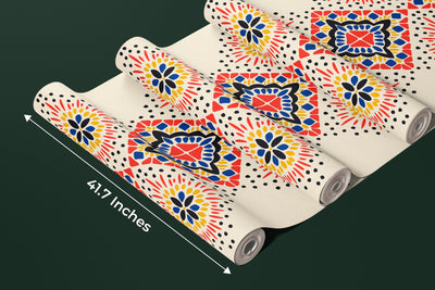 Ikat Colorful Wallpaper, Seamless Pattern Mural, Oversized Custom Size Wall Art, Non-Woven, Non-Adhesive, Modern Wall Paper, Removable