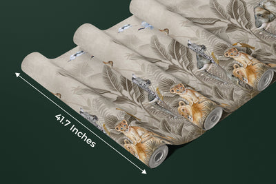 Safari Animals Wallpaper, Watercolor Mural, Oversized Custom Size Wall Art, Non-Woven, Non-Adhesive, Modern Wall Paper, Removable