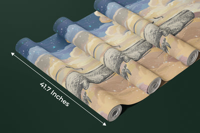 Whale in the Sky Wallpaper, Starry Night Mural, Oversized Custom Size Wall Art, Non-Woven, Non-Adhesive, Modern Wall Paper, Removable