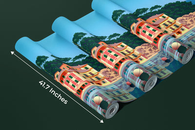 Summer day in Village Wallpaper, Boats, Sea Mural, Oversized Custom Size Wall Art, Non-Woven, Non-Adhesive, Modern Wall Paper, Removable