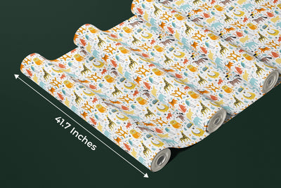 Wild African Animals Wallpaper, Seamless Pattern Mural, Oversized Custom Size Wall Art, Non-Woven, Non-Adhesive, Modern Wall Paper, Removable