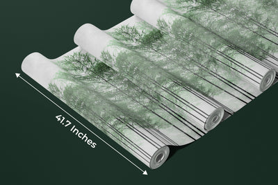 Trees Wallpaper, Foggy Forest Mural, Oversized Custom Size Wall Art, Non-Woven, Non-Adhesive, Modern Wall Paper, Removable
