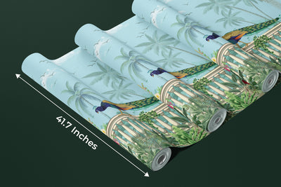 Mughal Garden Wallpaper, Peacock and Arch Mural, Oversized Custom Size Wall Art, Non-Woven, Non-Adhesive, Modern Wall Paper, Removable