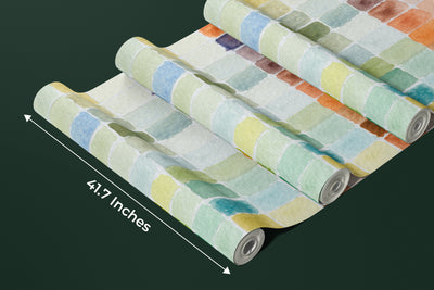 Watercolor Paint Shades Wallpaper, Filled Grid Mural, Oversized Custom Size Wall Art, Non-Woven, Non-Adhesive, Modern Wall Paper, Removable