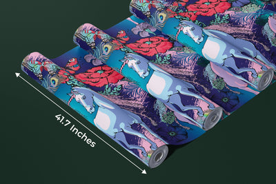 Magic Unicorns Wallpaper, Seamless Pattern Mural, Oversized Custom Size Wall Art, Non-Woven, Non-Adhesive, Modern Wall Paper, Removable