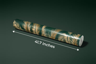 Golden Palm Leaves Wallpaper, Luxury Dark Green Art Background Mural, Oversized Custom Size Wall Art, Non-Woven, Non-Adhesive, Modern Wall Paper, Removable