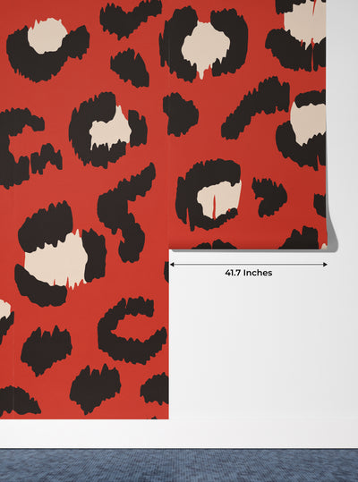 Red Leopard Skin Wallpaper, Seamless Pattern Mural, Oversized Custom Size Wall Art, Non-Woven, Non-Adhesive, Modern Wall Paper, Removable