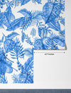 Blue Tropic Plants Wallpaper, Aquamarine Tropical Mural, Oversized Custom Size Wall Art, Non-Woven, Non-Adhesive, Modern Wall Paper, Removable