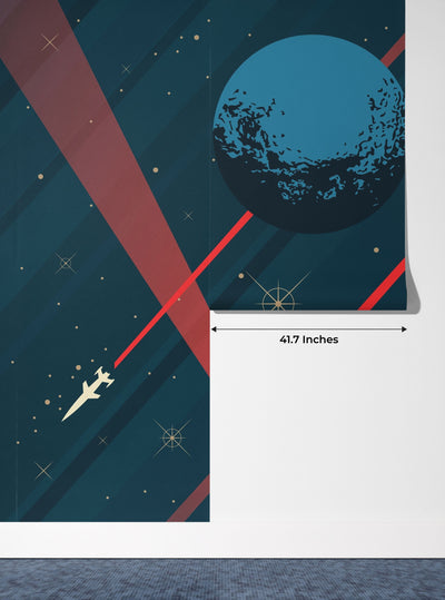 Space Wallpaper, Retro Future Style Mural, Oversized Custom Size Wall Art, Non-Woven, Non-Adhesive, Modern Wall Paper, Removable