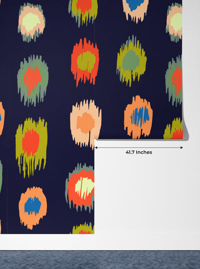 Ikat Polka Dot Wallpaper, Seamless Pattern Mural, Oversized Custom Size Wall Art, Non-Woven, Non-Adhesive, Modern Wall Paper, Removable
