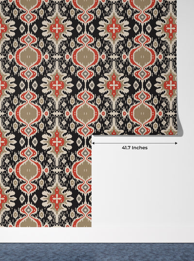 Ikat Tribal Ethnic Wallpaper, Seamless Pattern Mural, Oversized Custom Size Wall Art, Non-Woven, Non-Adhesive, Modern Wall Paper, Removable