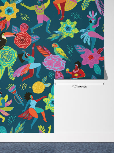 Abstract Colorful People Wallpaper, Seamless Pattern Mural, Oversized Custom Size Wall Art, Non-Woven, Non-Adhesive, Modern Wall Paper, Removable