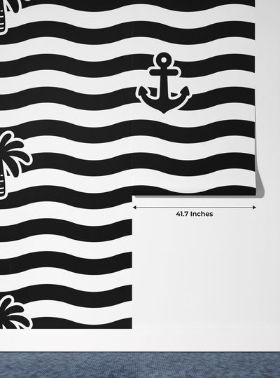 Palm Tree, Anchor Wallpaper, Seamless Pattern Mural, Oversized Custom Size Wall Art, Non-Woven, Non-Adhesive, Modern Wall Paper, Removable