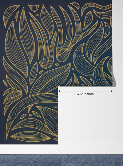 Art Deco Wallpaper, Wavy Flower Mural, Oversized Custom Size Wall Art, Non-Woven, Non-Adhesive, Modern Wall Paper, Removable