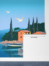 Mediterranean Landscape Wallpaper, Boats, Sea Mural, Oversized Custom Size Wall Art, Non-Woven, Non-Adhesive, Modern Wall Paper, Removable
