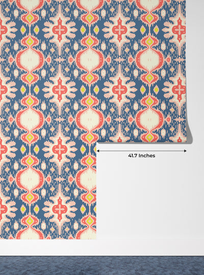 Ikat Folklore Wallpaper, Seamless Pattern Mural, Oversized Custom Size Wall Art, Non-Woven, Non-Adhesive, Modern Wall Paper, Removable