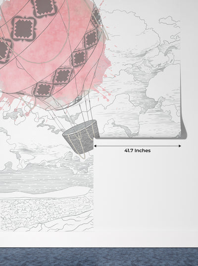 Colorful Air Balloons Wallpaper, White Background Mural, Oversized Custom Size Wall Art, Non-Woven, Non-Adhesive, Modern Wall Paper, Removable