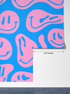 Funny Melting Wallpaper, Happy Face Mural, Oversized Custom Size Wall Art, Non-Woven, Non-Adhesive, Modern Wall Paper, Removable