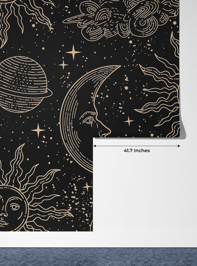 Magical Elements Wallpaper, Seamless Pattern Mural, Oversized Custom Size Wall Art, Non-Woven, Non-Adhesive, Modern Wall Paper, Removable