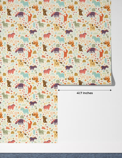 Horses, Clouds, Flowers Wallpaper, Sweet Seamless Pattern Mural, Oversized Custom Size Wall Art, Non-Woven, Non-Adhesive, Modern Wall Paper, Removable