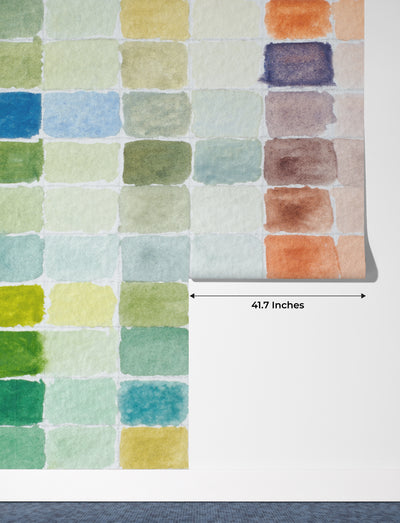 Watercolor Paint Shades Wallpaper, Filled Grid Mural, Oversized Custom Size Wall Art, Non-Woven, Non-Adhesive, Modern Wall Paper, Removable