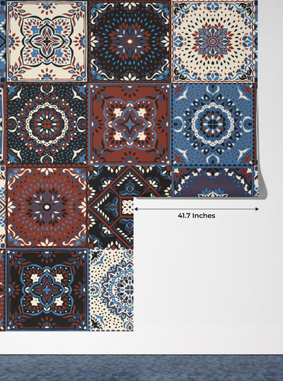 Talavera Ethnic Wallpaper, Seamless Pattern Mural, Oversized Custom Size Wall Art, Non-Woven, Non-Adhesive, Modern Wall Paper, Removable