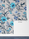 Blue Floral Wallpaper, Seamless Pattern Mural, Oversized Custom Size Wall Art, Non-Woven, Non-Adhesive, Modern Wall Paper, Removable