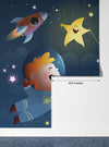 Kids Space Travel Wallpaper, Alien and Pets Mural, Oversized Custom Size Wall Art, Non-Woven, Non-Adhesive, Modern Wall Paper, Removable
