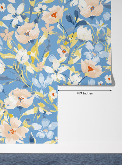 Watercolor Wildflowers Wallpaper, Seamless Pattern Mural, Oversized Custom Size Wall Art, Non-Woven, Non-Adhesive, Modern Wall Paper, Removable