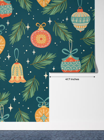 Christmas Decorations Wallpaper, Seamless Pattern Mural, Oversized Custom Size Wall Art, Non-Woven, Non-Adhesive, Modern Wall Paper, Removable