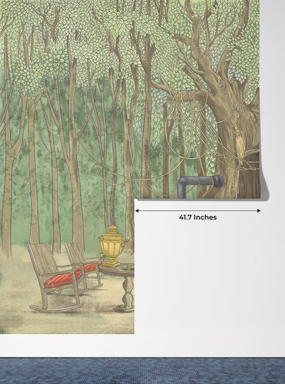 Tree House Wallpaper, Cozy Painted Style Mural, Oversized Custom Size Wall Art, Non-Woven, Non-Adhesive, Modern Wall Paper, Removable