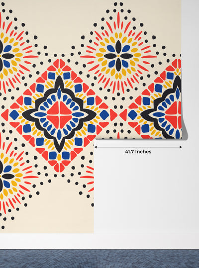 Ikat Colorful Wallpaper, Seamless Pattern Mural, Oversized Custom Size Wall Art, Non-Woven, Non-Adhesive, Modern Wall Paper, Removable