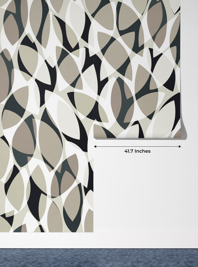 Watercolor Tea Leaves Wallpaper, Seamless Pattern Mural, Oversized Custom Size Wall Art, Non-Woven, Non-Adhesive, Modern Wall Paper, Removable