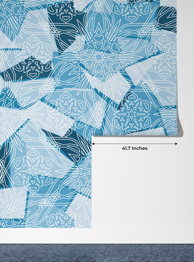 Snowflakes, Ice Colors Wallpaper, Seamless Pattern Mural, Oversized Custom Size Wall Art, Non-Woven, Non-Adhesive, Modern Wall Paper, Removable