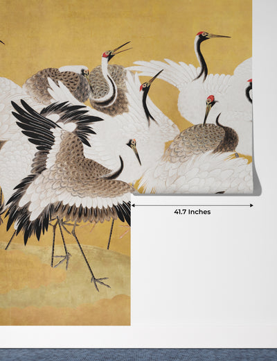 Flock Cranes Wallpaper, Japanese Mural, Oversized Custom Size Wall Art, Non-Woven, Non-Adhesive, Modern Wall Paper, Removable